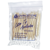 Livingstone Cotton Tip Applicator, Single Tipped, Biodegradable Wooden Stem, 7.5cm, 100 Pieces/Pack, 12 Packs/Bag Kit