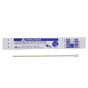 Livingstone Cotton Tip Applicator, Single Tipped, Biodegradable Wooden Stem, 15cm, Sterile, 1 Piece/Pack, 1000 Packs/Carton Carton