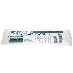 Livingstone Cotton Tip Applicator, Single Tipped, Biodegradable Wooden Stem, 15cm, Sterile, 5 Pieces/Pack, 1000 Packs/Carton Carton