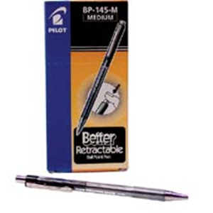 PILOT PENS RETRACTABLE BP145 MEDIUM BLACK 12/BOX Box