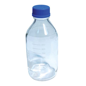 Schott Lab Media Reagent Bottle, 1,000ml, Narrow Mouth, GLS80, Clear, with Blue PP Cap and Outlet Ring, Borosilicate Glass, European, Ea