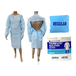 Liv Impervious Film Isolation Gown with Tie, Thumbs Up, Long Sleeve, Open Back, AAMI Level 3, 22 gms, One Size, Blue, 1/Pack, 75/Ctn Carton