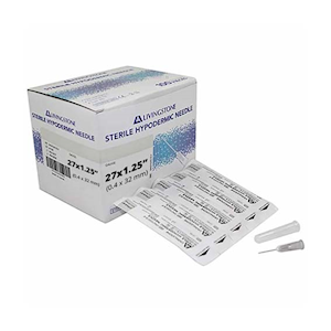 Livingstone Hypodermic Needles, 27 Gauge x 1.25 Inches (32mm), Sterile, 100 Pieces/Box Box