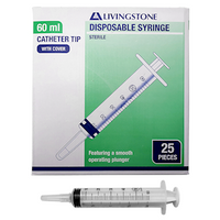 Livingstone Syringe, 50ml, Catheter Tip with Cap, Latex Free, Hypoallergenic, Sterile, 60/Box Box