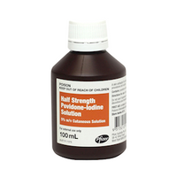 Pfizer Half Strength Povidone-Iodine Solution, 5pct w/v Cutaneous Solution, 100mL, Each Bottle