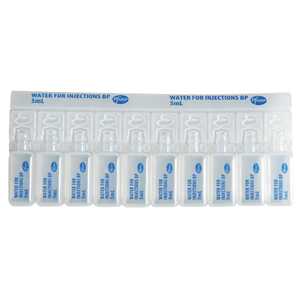Out of Date Pfizer Water for Injection, 5ml Ampoule Square Top Sched 0, 50/Box Original Unopened, Price Discounted, Limited Stock Box