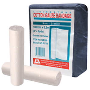 Livingstone Gauze Bandage, Wide Open Weave WOW, Latex Free, 100mm x 5.5m, Loose Each