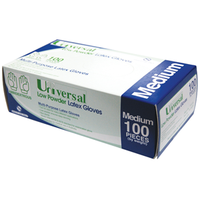 Out of Date, Universal Latex Gloves, Low Powder, ASTM, Biodegradable, 5.5g, Medium, Cream, 100/Box, Price Discounted, While Stocks last
