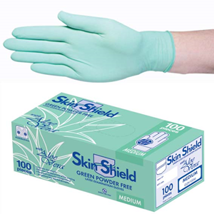 Universal Skin Shield Green Biodegradable Latex Examination Gloves, Powder-Free, Medium, 100/Box Box