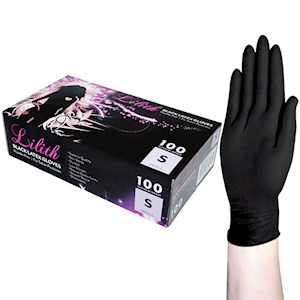 Lilith Salon Latex Gloves, Smooth Feel, Powder Free, Small, Black, 100/Box, 10/Carton
