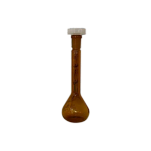 Livingstone Volumetric Flask, 50ml, Socket Joint 12/21, Class A, Amber, with Polypropylene Stopper, Borosilicate 3.3 Glass, 1 Piece/Box Each