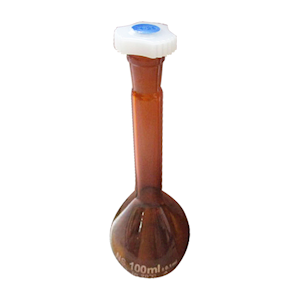 Livingstone Volumetric Flask Class A, 100mL, Socket Joint 14/23, Amber, with Polypropylene Stopper, Borosilicate 3.3 Glass, 2 Pieces/Box Box