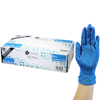 Sofeel Vinyl Gloves, Recyclable, 5.0g, Powder Free, Large, Blue, HACCP Grade, 100/Box Box.