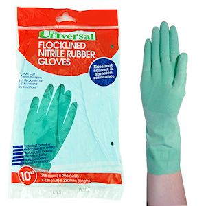 Universal Flocklined Nitrile Gloves, Heavy Duty, EN374, Size 10, 33cm Long, 0.38mm Thick, Green Colour, 1 Pair/Bag Replaces Solvex Pair