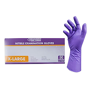 CytoProtec Extra Thick Nitrile Examination Gloves, Powder Free, 8.5-9.0, Large, Purple, Long Cuff, 50 Pieces/Box