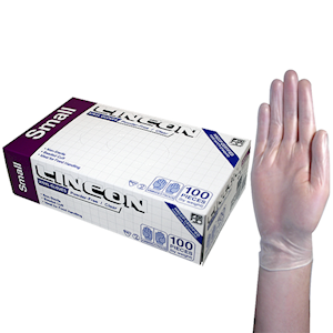 Lincon Vinyl Gloves, Recyclable, 5.5g, Powder Free, Large, Clear, HACCP Grade, 100/Box Box