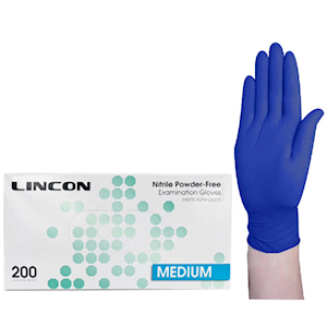 Lincon Nitrile Gloves Examination, Powder Free, EN374, Non Sterile, Large, Cobalt Blue Colour, 300/Box Box