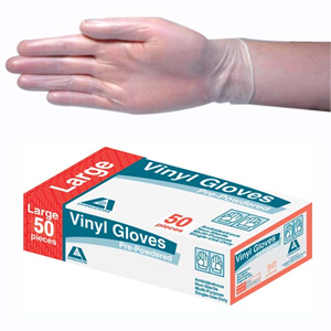 Livingstone Vinyl Gloves, Recyclable, Low Powder, Large, Clear, 50/Box Box