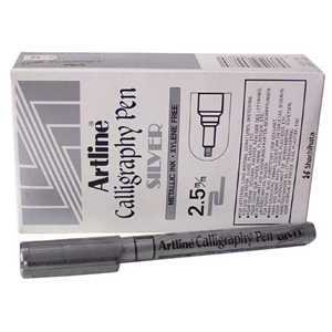 Artline 993 Calligraphy Marker, Wedge Point, 2.5mm, Silver, 12/Box Box