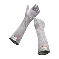GRSTREE Cut Resistant Gloves, Long Sleeves, Level 5, Large, Grey, 1 Pair/Pack