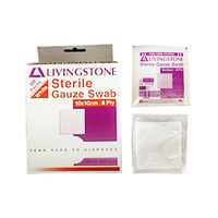 Livingstone Sterile Gauze Swabs, 10 x 10 cm x 8 ply, White, 100 Percent Cotton, 3/Pack, 500 Packs/Carton Carton