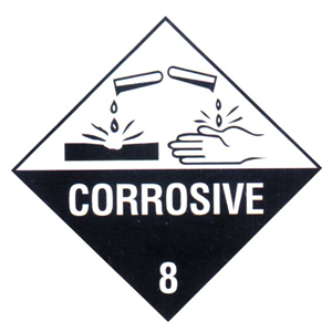 Sticker Class 8 "Corrosive" Biodegradable Paper, 50 x 50mm, 250/Roll Roll