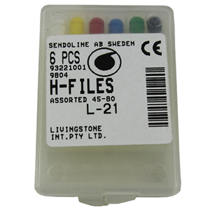 Livingstone H-Files, 21mm, No. 08, Stainless Steel, Colour-Coded, 6/Pack