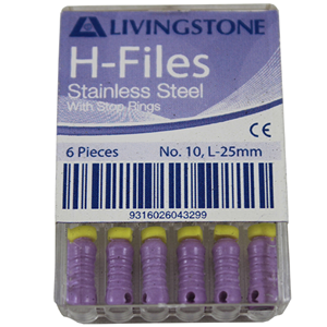 Livingstone H-Files, 25mm, No. 08, Stainless Steel, Colour-Coded, 6/Pack