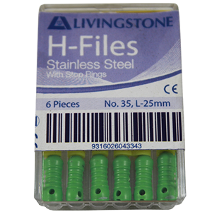 Livingstone H-Files, 25mm, No. 08, Stainless Steel, Colour-Coded, 6/Pack