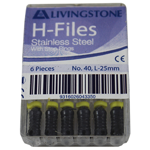 Livingstone H-Files, 25mm, No. 08, Stainless Steel, Colour-Coded, 6/Pack
