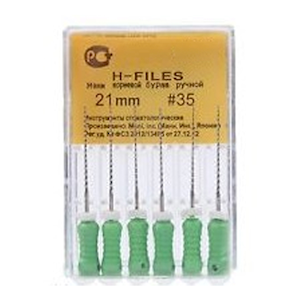 H-Files, 25mm, No. 35, Stainless Steel, Colour-Coded, 6/Pack