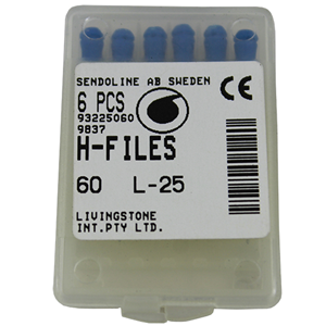 Livingstone H-Files, 25mm, No. 08, Stainless Steel, Colour-Coded, 6/Pack