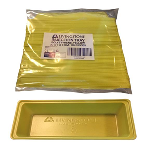 Livingstone Medical Injection Trays, Yellow, Recyclable Polystyrene, Disposable, 20 x 7 x 3cm, 280ml, 100/Bag, 800/Carton Carton