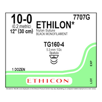 Ethilon Nylon Suture, Black Monofilament, Size 10-0, 1/2 Circle, 30cm, 12/Box Box