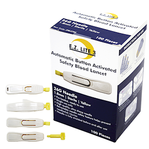 E.Z. Lite 3 Blood Letting Lancet, 26G x 1.8mm, Safe Painless Button Activated, Normal Blood Flow, 100/Box Box