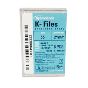 Livingstone K-Files, 21mm, No. 55, Stainless Steel, Colour-Coded, 6/Pack Box