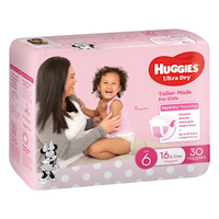 Huggies Junior Ultra Dry, For Girls, Size 6, 16kg+, Suitable For Toddlers, Comfortable Fit, High Absorbency, Long-Lasting Protection, 30 Pieces/Pack, 3 Packs/Carton Carton