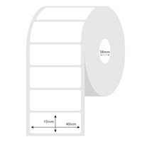 Printex Thermal Paper Adhesive Labels, 40 x 15mm, 38mm Core, Biodegradable, White, Each Roll