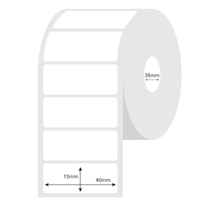 Printex Thermal Paper Adhesive Labels, 40 x 15mm, 38mm Core, Biodegradable, White, Each Roll