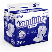 Lifree Comfitdry Extra Pad, 28 x 60cm, 1700ml Capacity, Unisex, 39 Pieces/Pack Pack