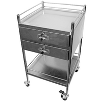 Damaged, Liv Stainless Steel Trolley, 490L x 490W x 900H mm, with Two Drawers, Top and Bottom 33.5L x 25.5W x 9.5H cm, 60kg Capacity, Each
