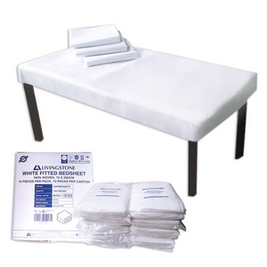 Livingstone Examination Draw Sheet or Bed Sheet, Fitted 75 x 200cm, Non-Woven Bio Fabric, White, 10/Pack, 100/Carton Carton