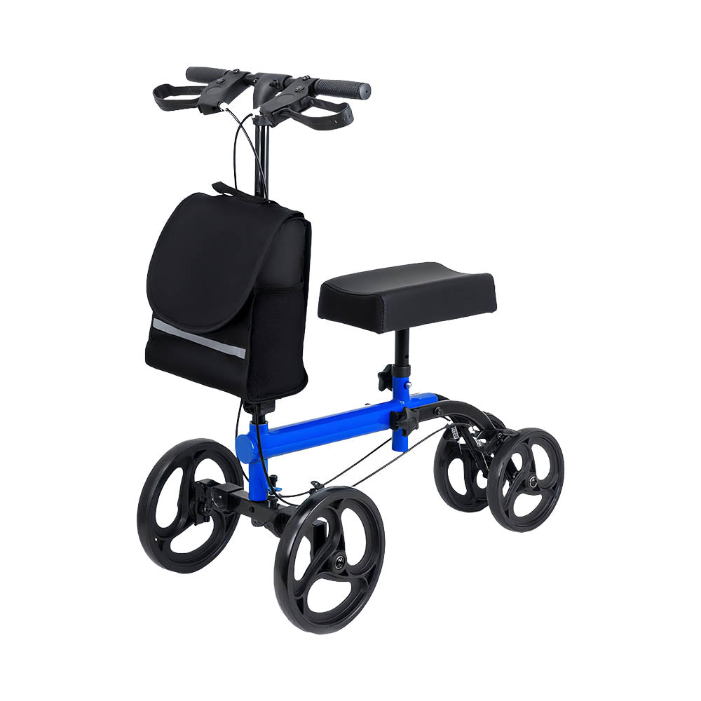 Livingstone Knee Scooter Walker, 10 inch Front Tyres, 9.6kg, Multifunctional Brakes with Bag, Blue, Each