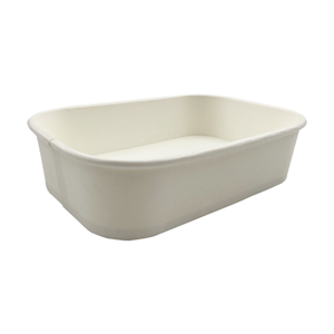 LivEco Rectangular Paper Take Away Container Base, 500ml, 320GSM + 30GSM PLA, White Paper, 300 Pieces/Carton Carton