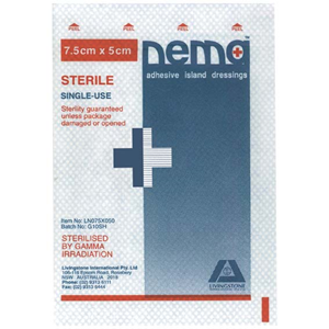 Out of Date, Nema Adhesive Island Dressing with, Non-Adherent Pad, Nonwoven, 25 x 8.25cm, White Sterile Each Discounted While Stocks last Each