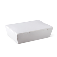 Detpak Cardboard Lunch Box, 180 x 120 x 50mm, Poly-lined with Preformed Lid, Leakproof, Medium, White, 200/Carton Carton