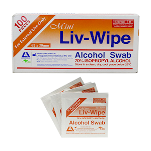 Out of Date, Unopened Condition, Liv-Wipe Mini Alcohol Swabs Prep Pad 70 Percent Isopropyl Alcohol Sanitiser 62x30mm 100/Box 50Boxes/Carton Carton