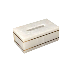 Marble Tissue Box, 20(L) x 14(W) x 9(H) cm, Rectangle, White Gold, Each
