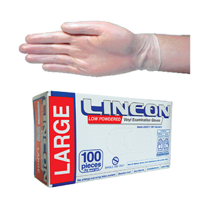 Out of Date, BIG DISCOUNT Lincon Vinyl Exam Gloves Low Powder, Recyclable, 6.5g Large, Clear, 100/Box As NEW Condition, Whilst Stock Last