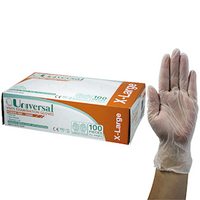 Out of Date, Universal Vinyl Exam Gloves, Powder Free, HACCP Recyclable 7.0g Extra Large Clear 100/Box Price Discounted While Stocks last Box